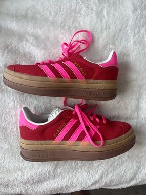 adidas Gazelle Platform Sneakers - Red & Hot Pink Accents